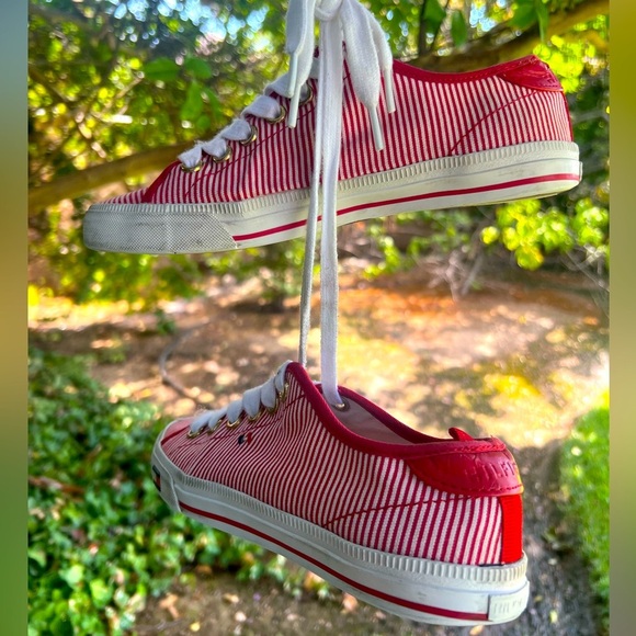Tommy Hilfiger Red and White Striped Sneakers - Picture 1 of 8